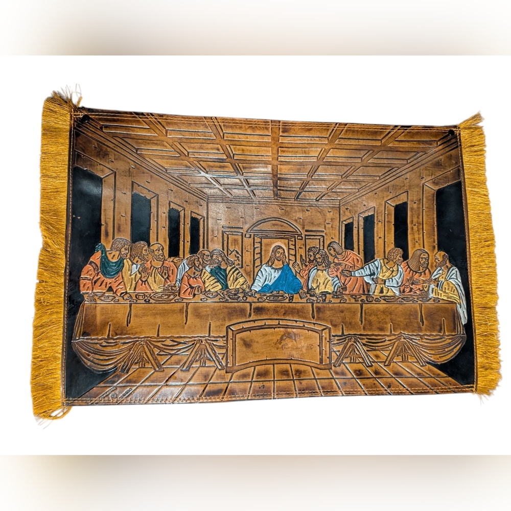 Hussein Al-Saraj Iraq Last Supper Handmade burned leather Painted Wall Hanging